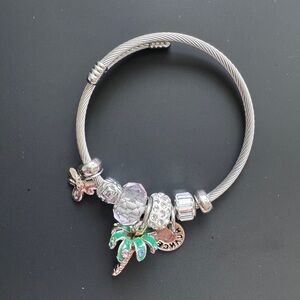 Silver Charm Bracelet with Tree & Crystal and purple Charms